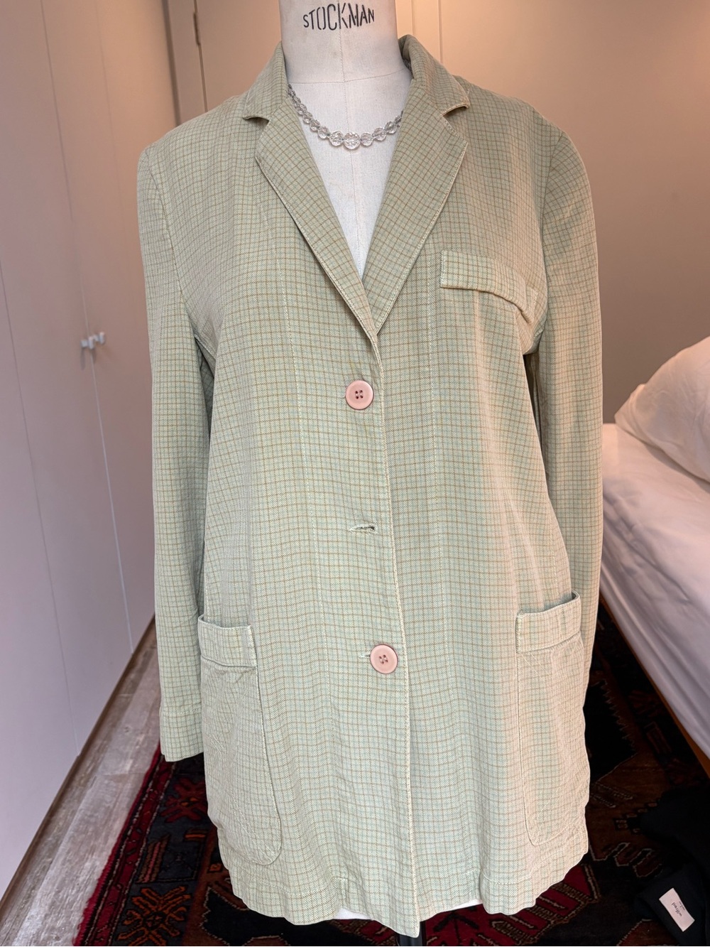 Women’s Plaid Notch-Collar Blazer in Light Sage vintage
